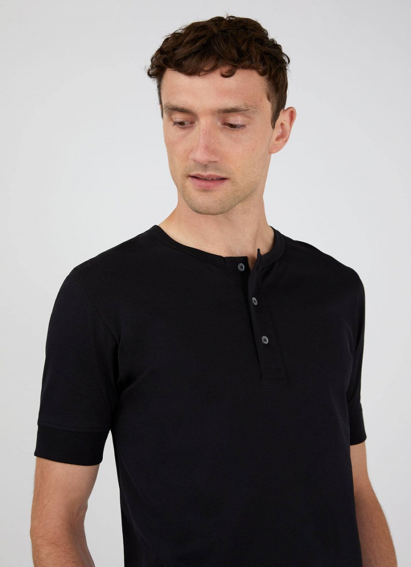 Black Sunspel Henley T-shirt | 84652-SLUT | USA