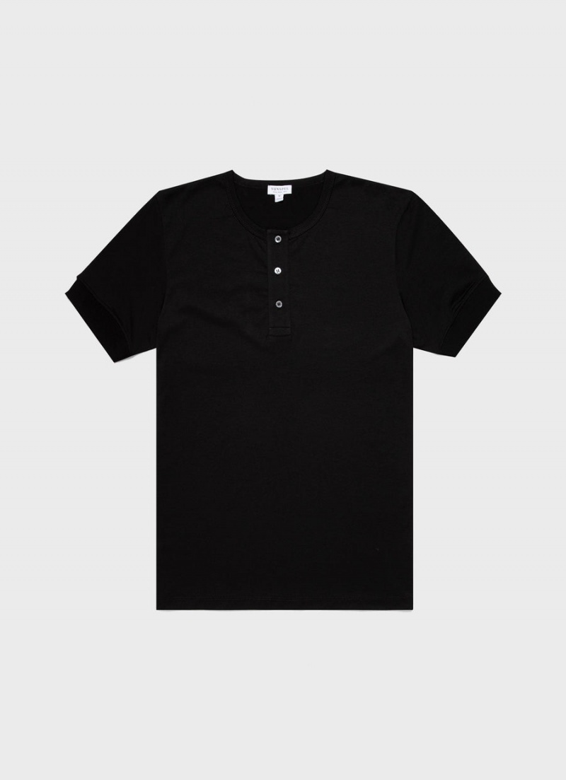 Black Sunspel Henley T-shirt | 84652-SLUT | USA