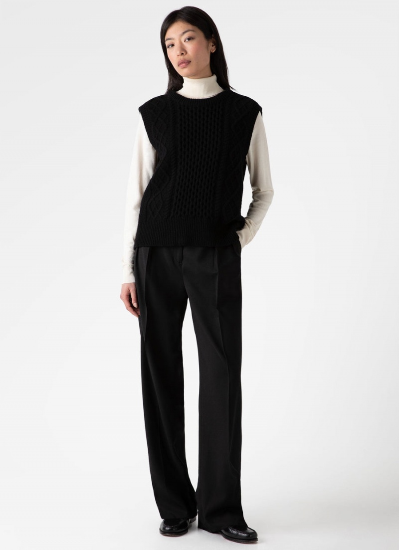 Black Sunspel Lambswool Cable Knit Vest | 85729-AHUP | USA