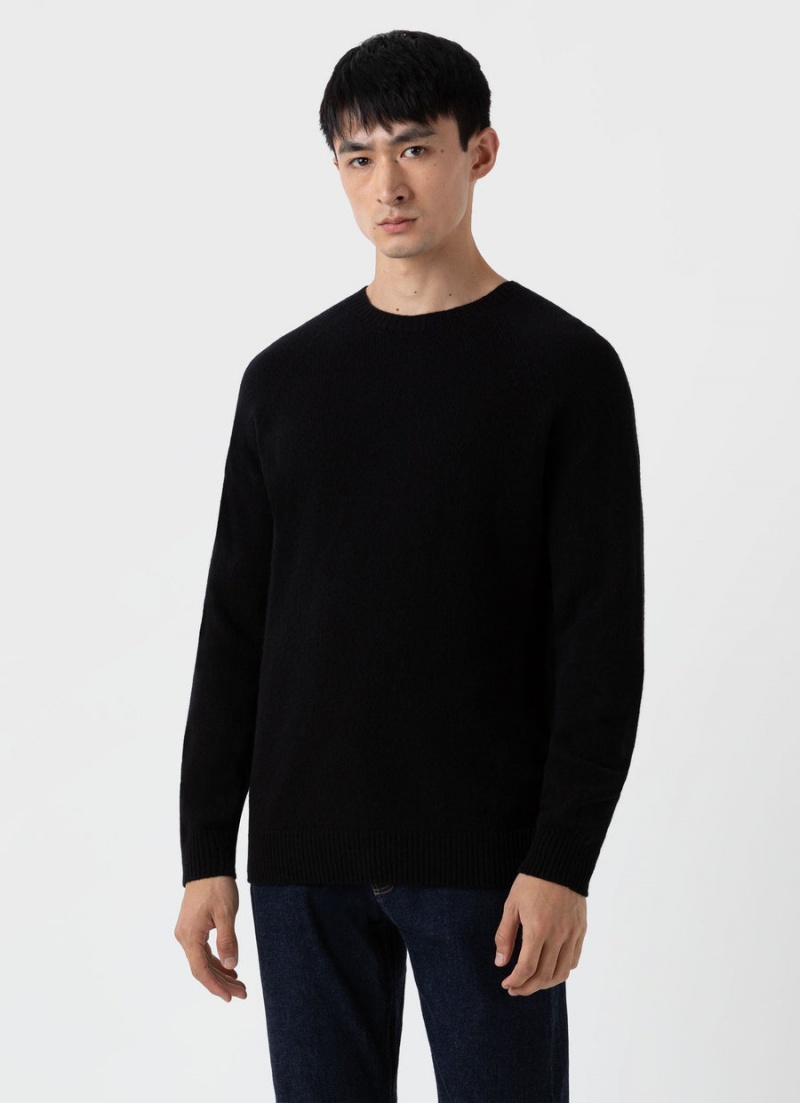 Black Sunspel Lambswool Crew Neck Jumper | 54879-XJBQ | USA