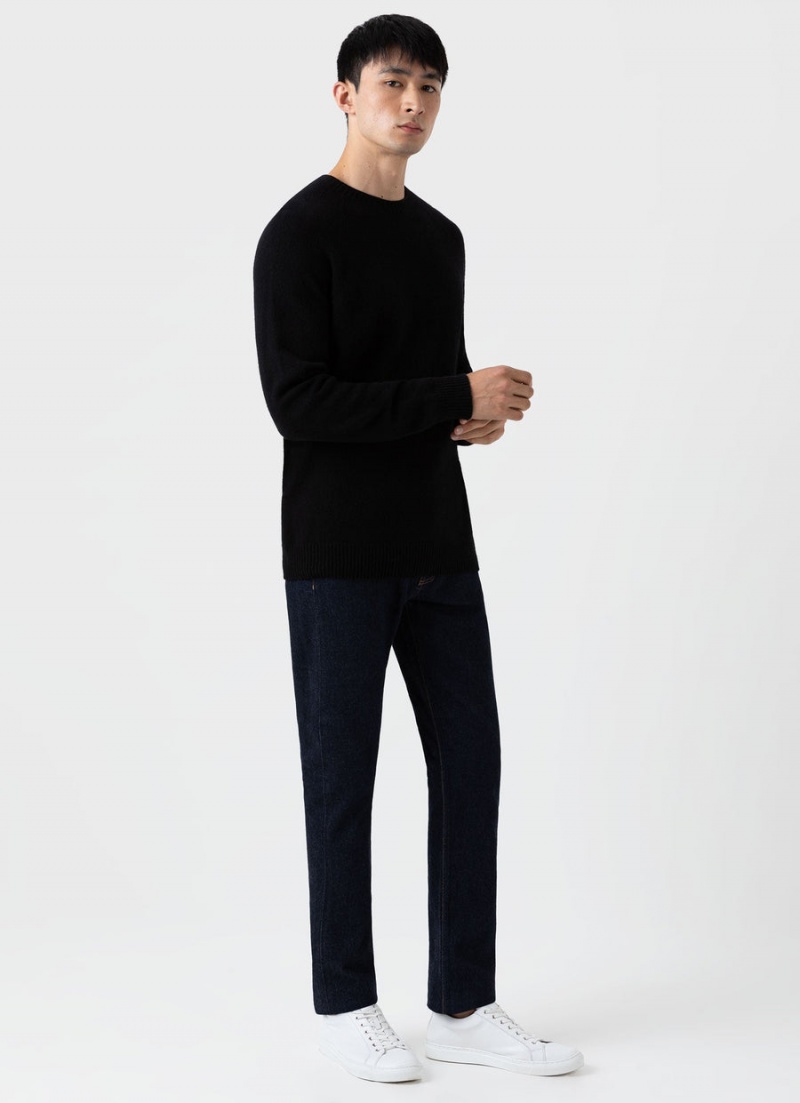 Black Sunspel Lambswool Crew Neck Jumper | 54879-XJBQ | USA