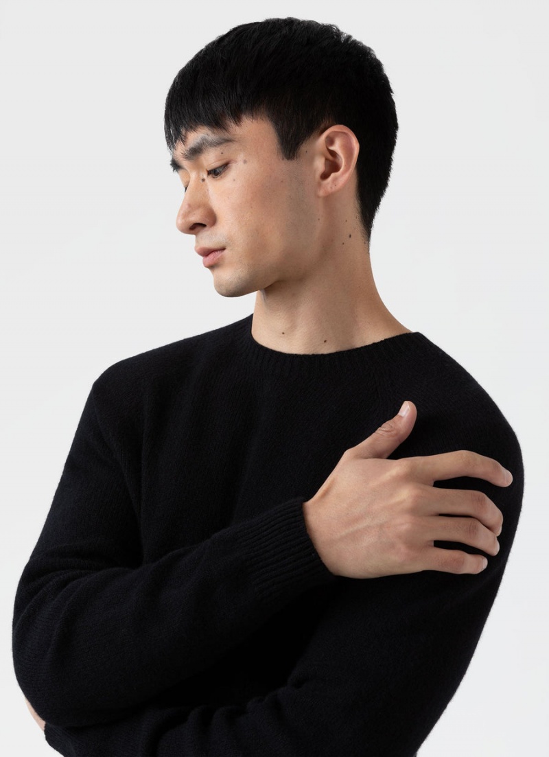 Black Sunspel Lambswool Crew Neck Jumper | 54879-XJBQ | USA