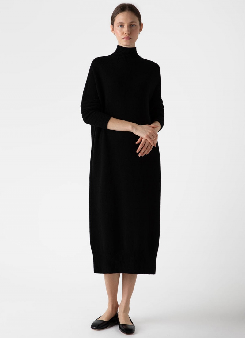 Black Sunspel Lambswool Funnel Neck Dress | 79824-TRBW | USA