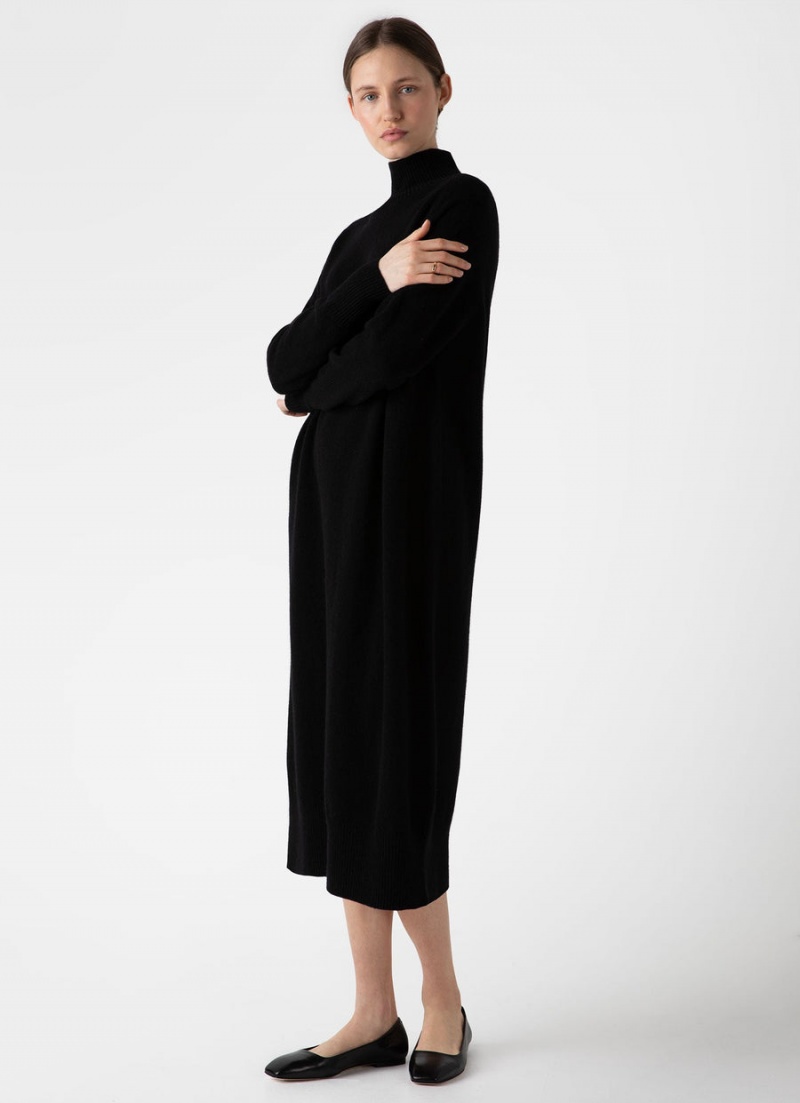 Black Sunspel Lambswool Funnel Neck Dress | 79824-TRBW | USA