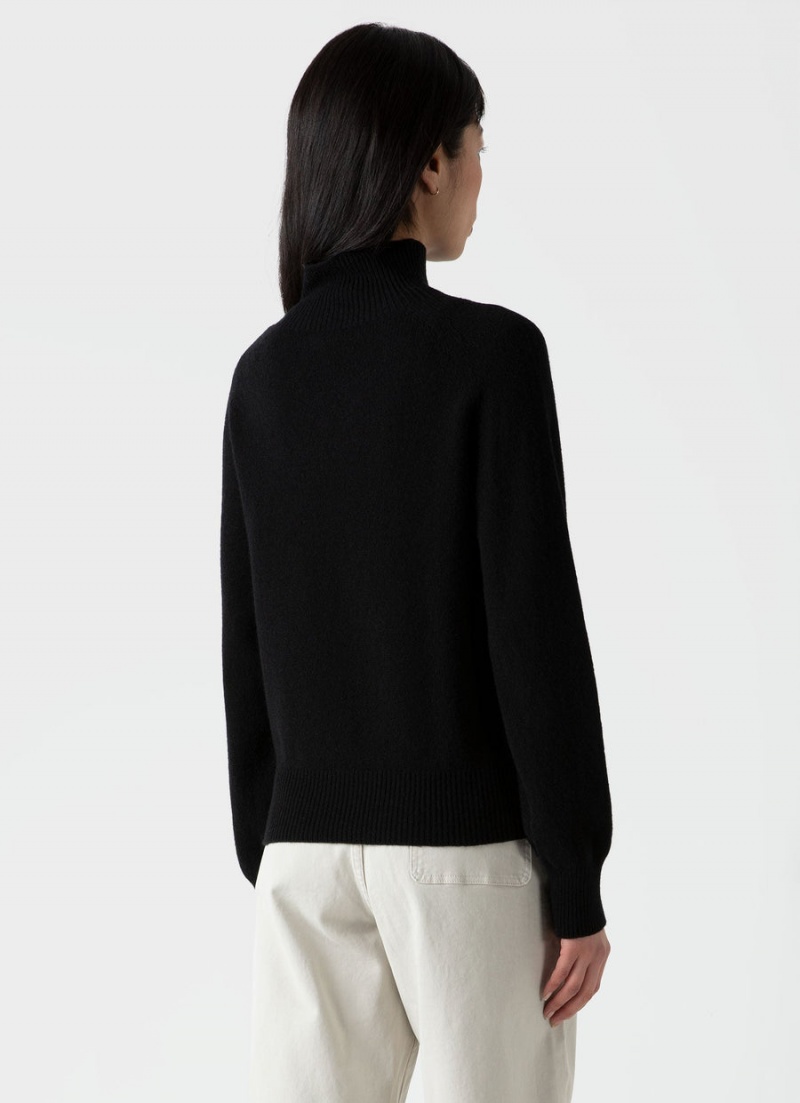 Black Sunspel Lambswool Funnel Neck Jumper | 93176-LBVR | USA