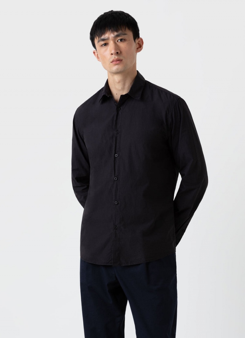 Black Sunspel Lightweight Poplin Shirt | 96231-BOCY | USA