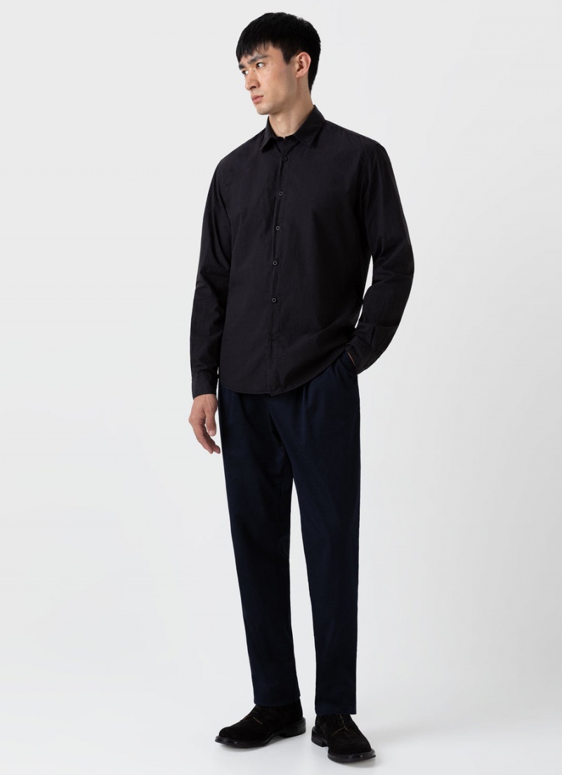 Black Sunspel Lightweight Poplin Shirt | 96231-BOCY | USA