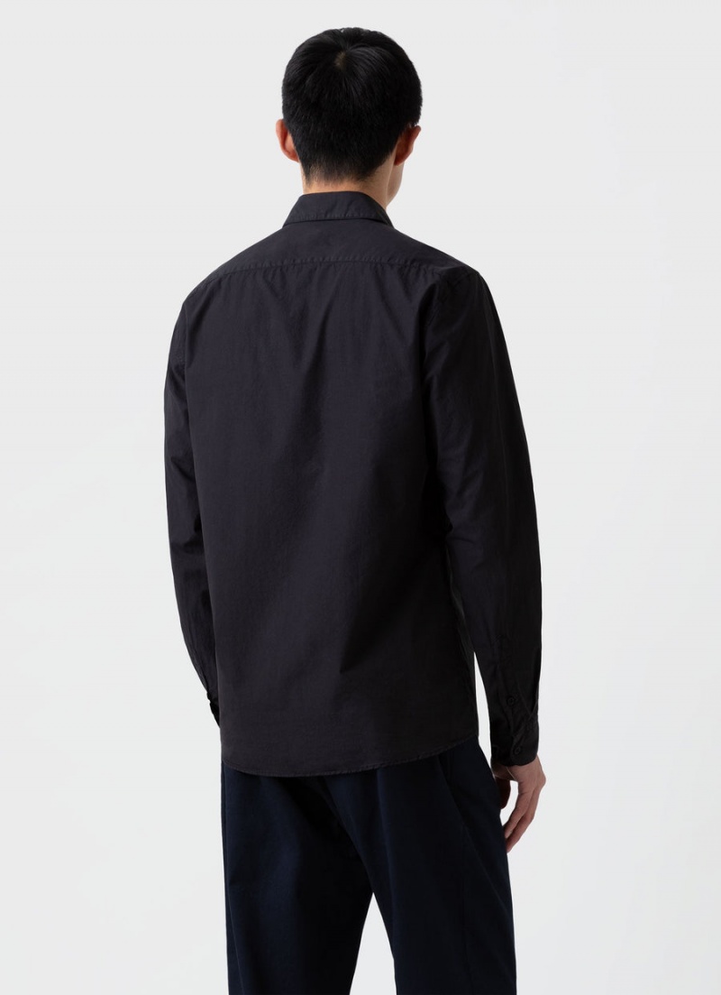 Black Sunspel Lightweight Poplin Shirt | 96231-BOCY | USA