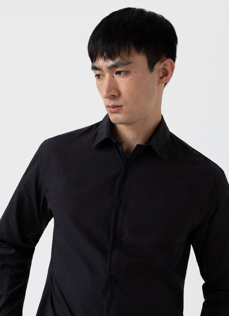 Black Sunspel Lightweight Poplin Shirt | 96231-BOCY | USA