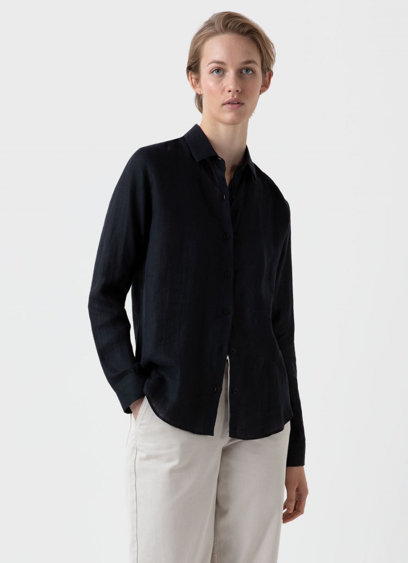 Black Sunspel Linen Shirt | 70582-RUIL | USA