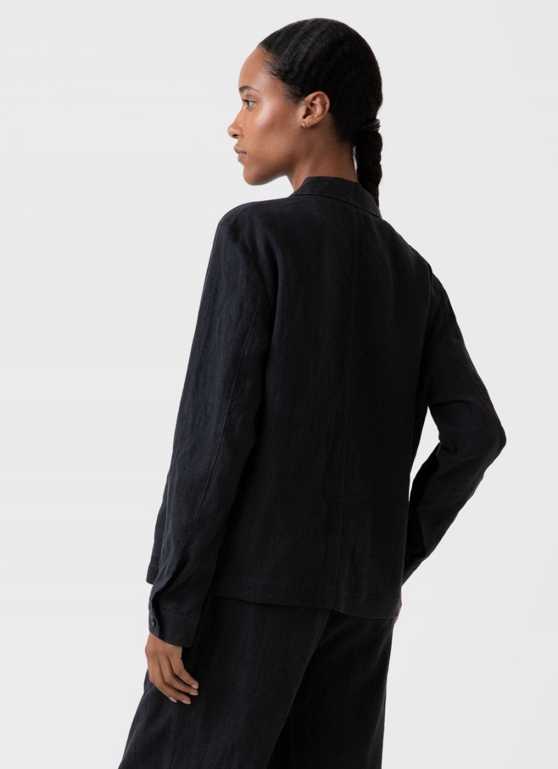 Black Sunspel Linen Twin Pocket Jacket | 12487-PYHL | USA