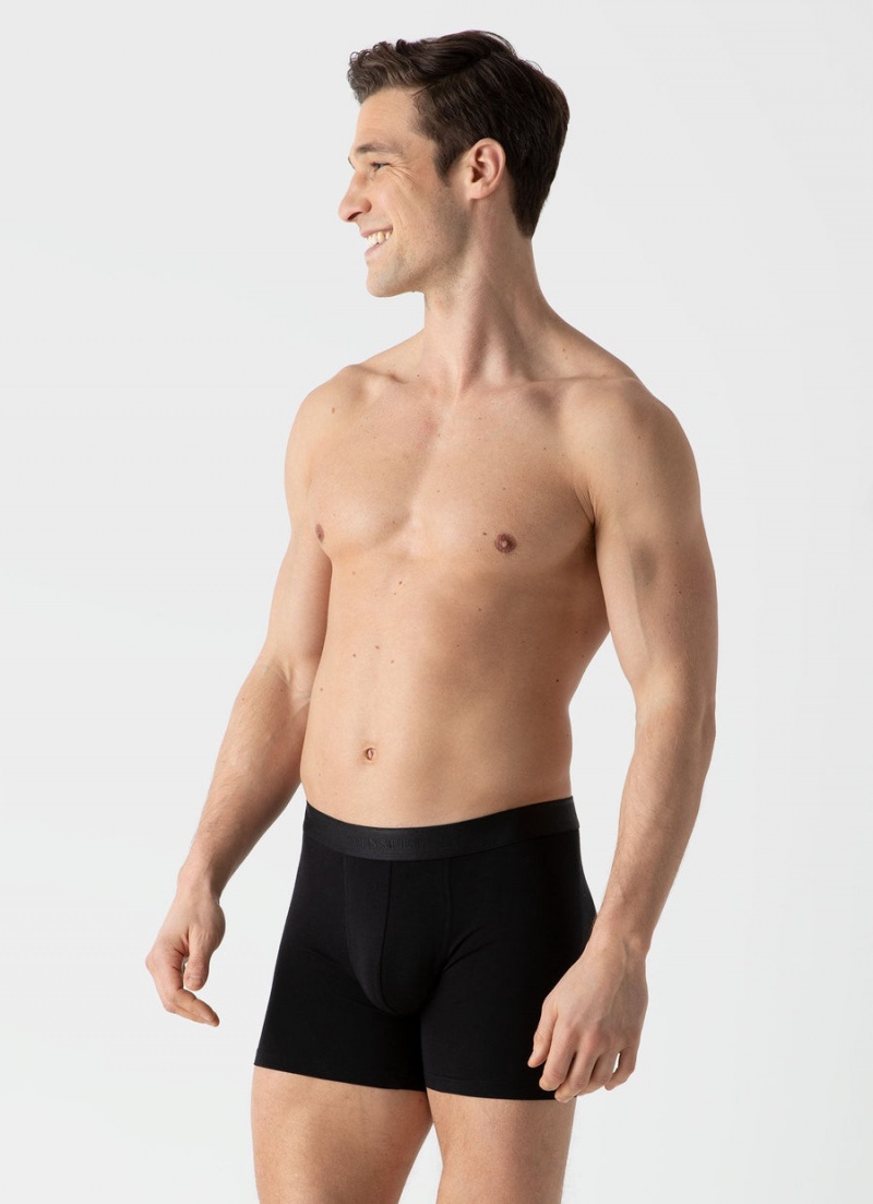 Black Sunspel Long Cut Stretch Cotton Trunks | 84371-AXIM | USA