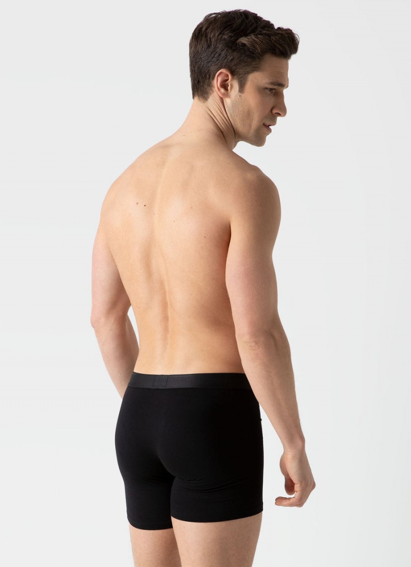 Black Sunspel Long Cut Stretch Cotton Trunks | 84371-AXIM | USA