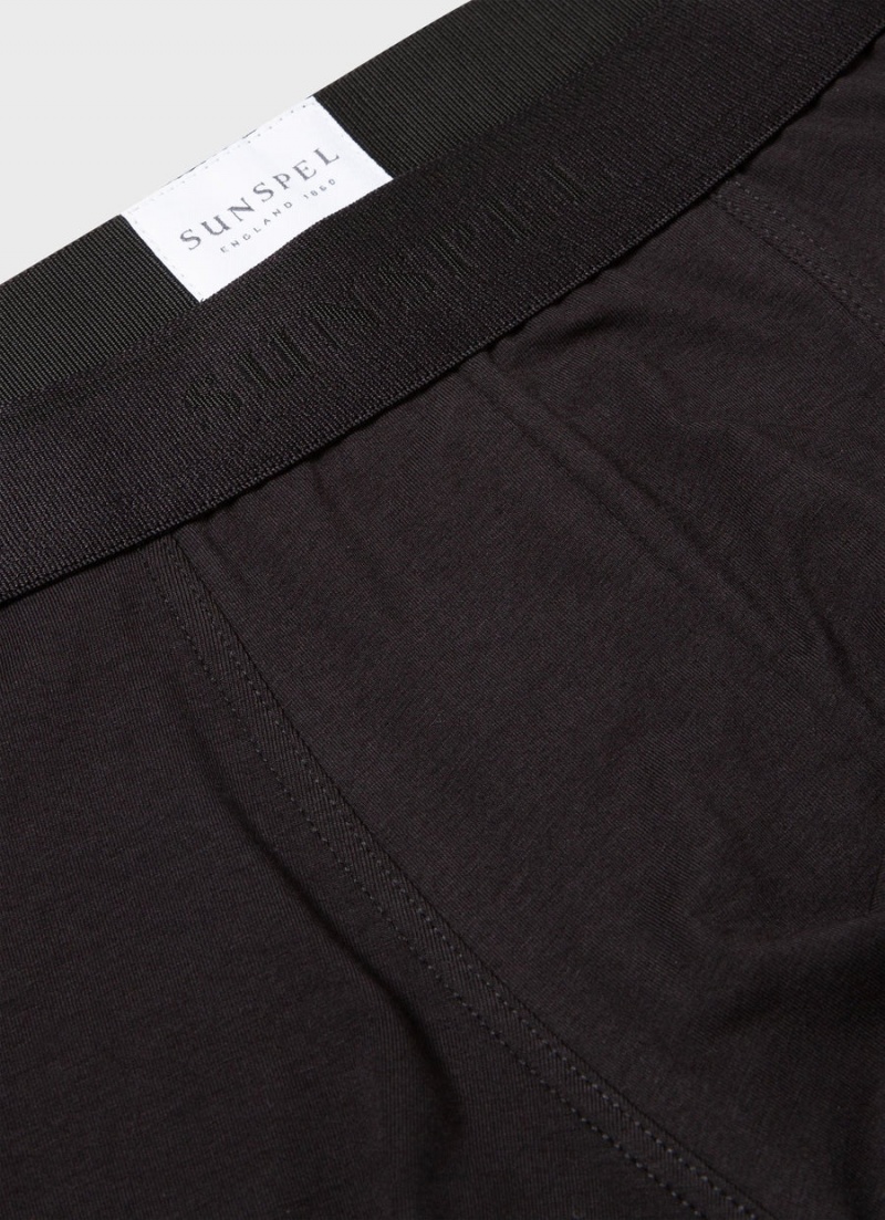 Black Sunspel Long Cut Stretch Cotton Trunks | 84371-AXIM | USA