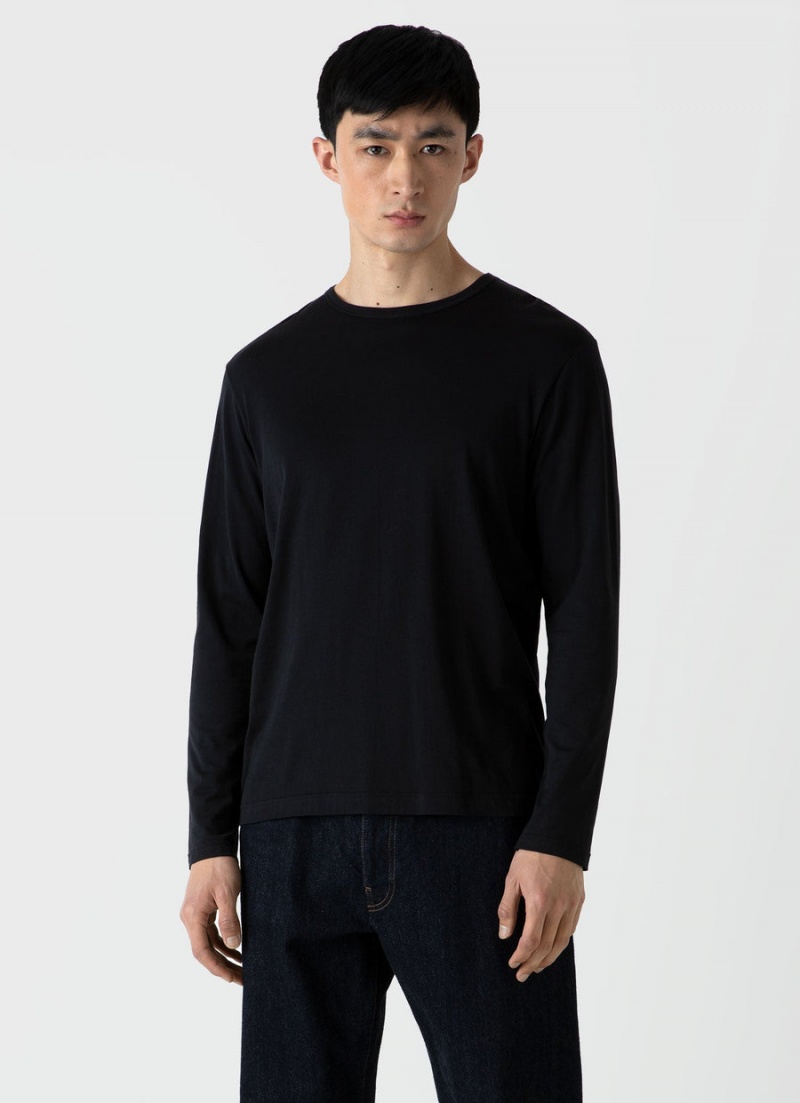 Black Sunspel Long Sleeve Classic T-shirt | 40589-NPIY | USA