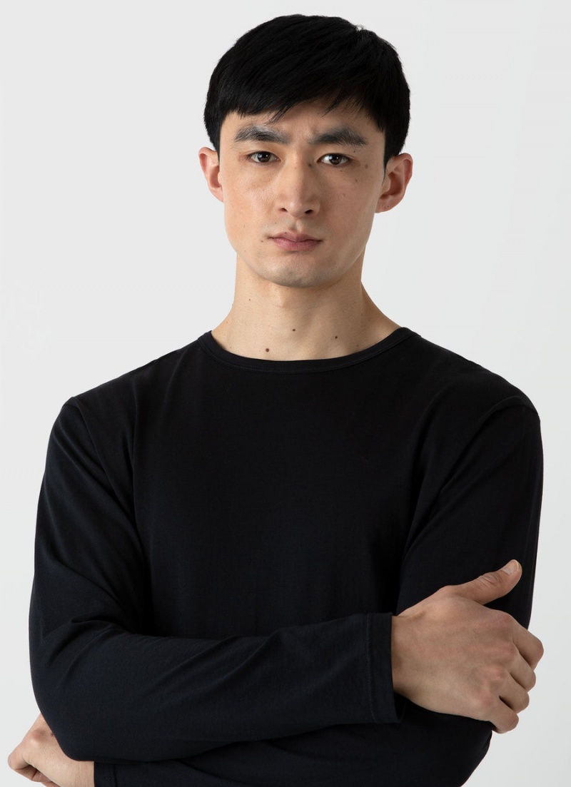 Black Sunspel Long Sleeve Classic T-shirt | 40589-NPIY | USA