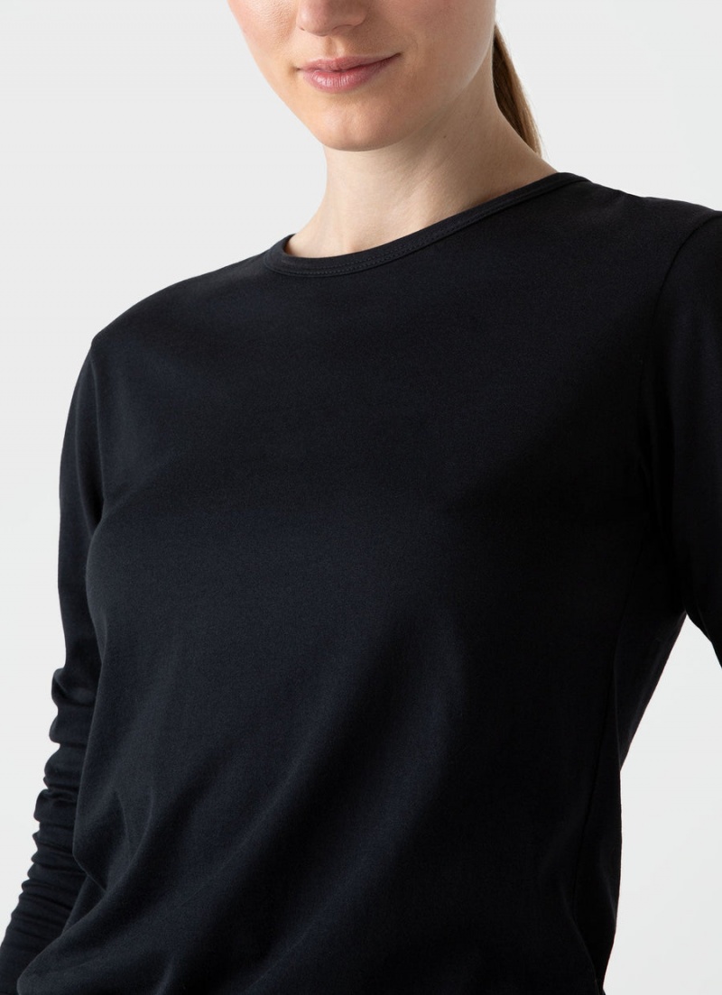 Black Sunspel Long Sleeve Classic T-shirt | 28931-RBKM | USA