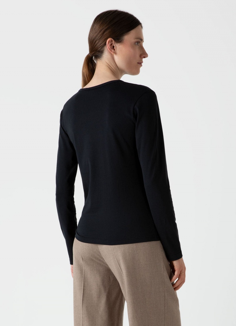 Black Sunspel Long Sleeve Classic T-shirt | 28931-RBKM | USA