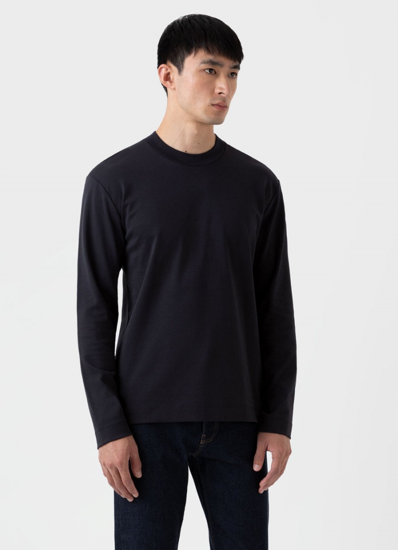 Black Sunspel Long Sleeve Heavyweight T-shirt | 50798-YZGK | USA