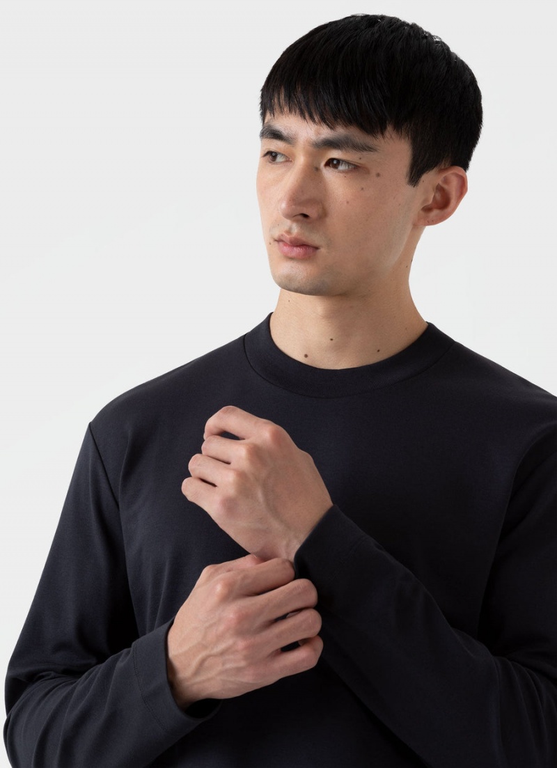 Black Sunspel Long Sleeve Heavyweight T-shirt | 50798-YZGK | USA