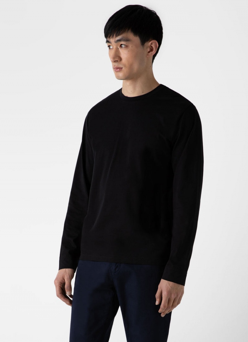 Black Sunspel Long Sleeve Riviera Midweight T-shirt | 29364-TMNS | USA