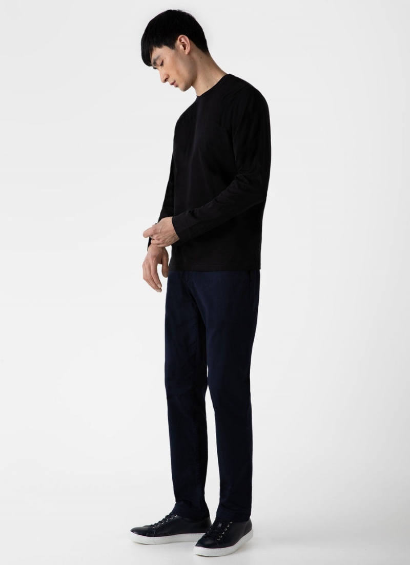 Black Sunspel Long Sleeve Riviera Midweight T-shirt | 29364-TMNS | USA