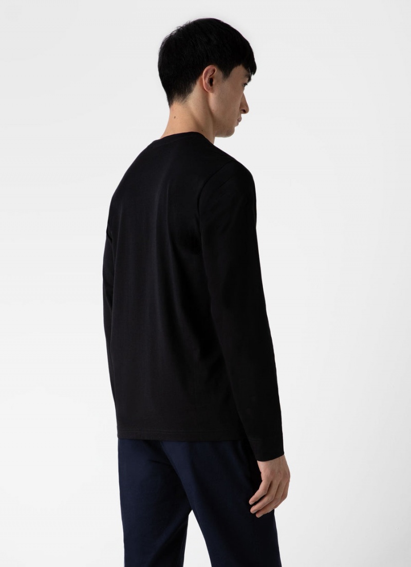 Black Sunspel Long Sleeve Riviera Midweight T-shirt | 29364-TMNS | USA