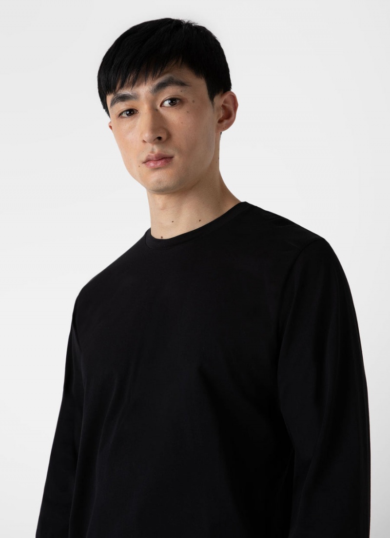 Black Sunspel Long Sleeve Riviera Midweight T-shirt | 29364-TMNS | USA