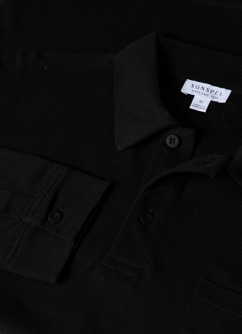 Black Sunspel Long Sleeve Riviera Polo Shirt | 97183-LQJV | USA