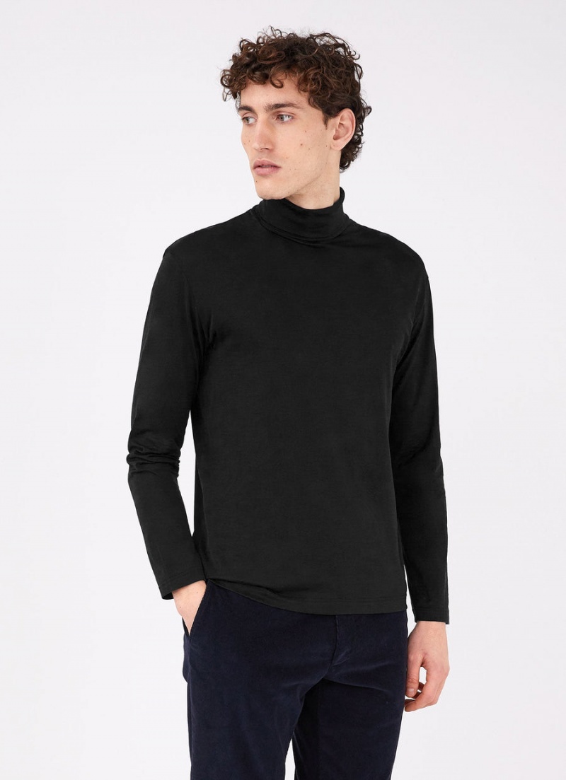 Black Sunspel Long Sleeve Roll Neck T-shirt | 34590-AMNV | USA