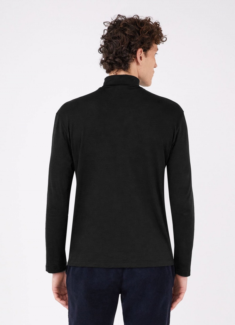 Black Sunspel Long Sleeve Roll Neck T-shirt | 34590-AMNV | USA