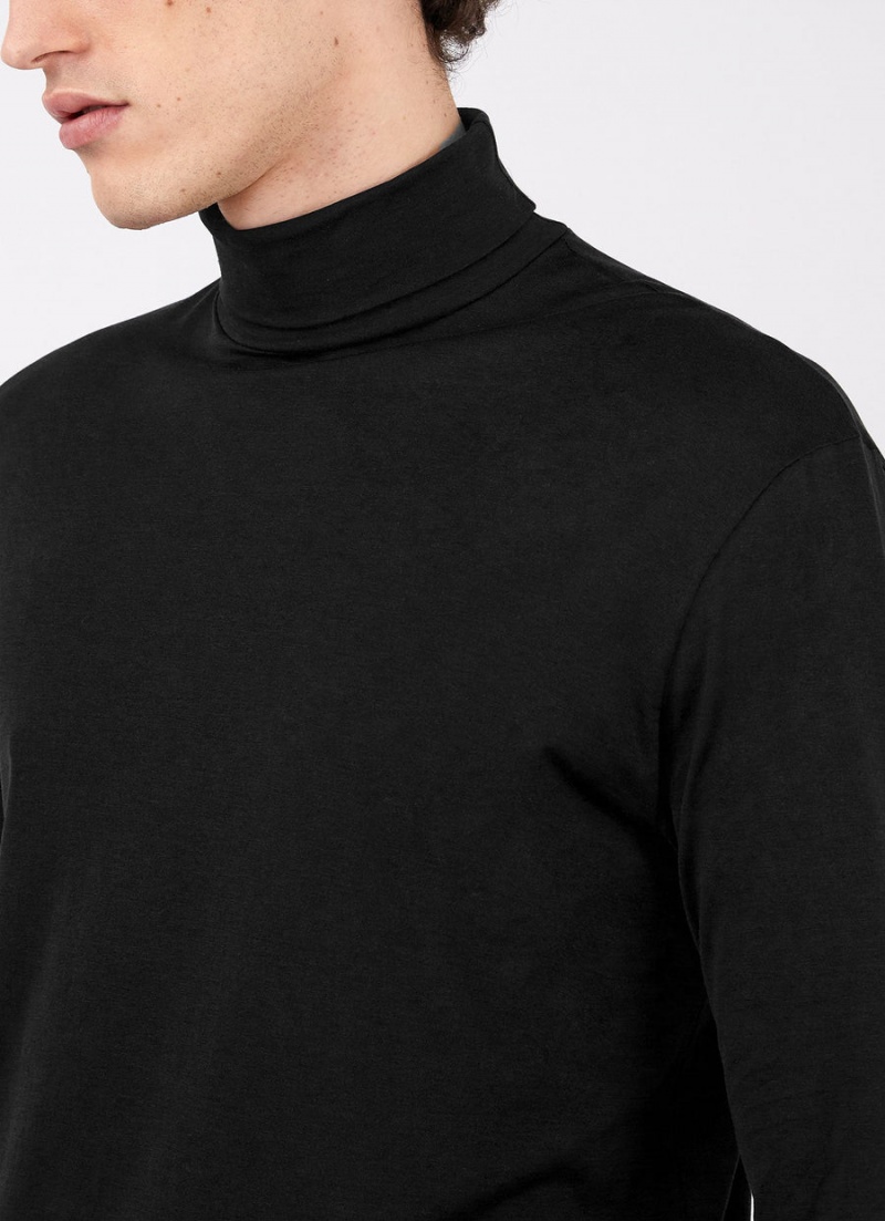 Black Sunspel Long Sleeve Roll Neck T-shirt | 34590-AMNV | USA