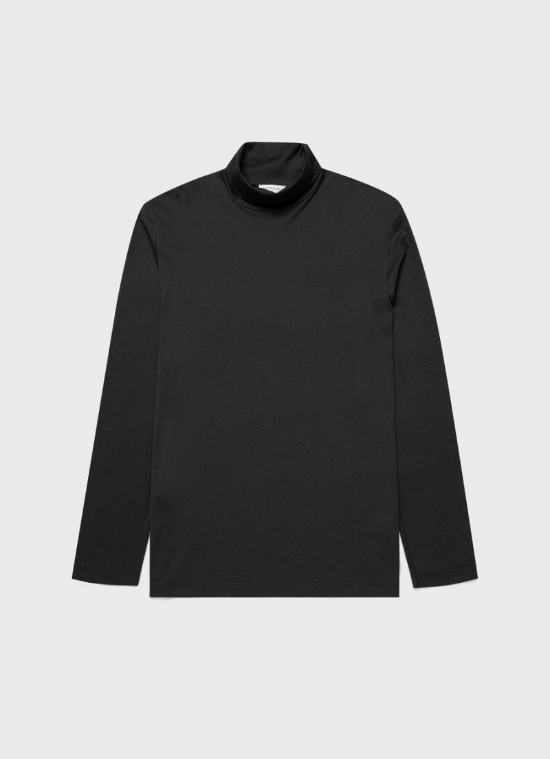 Black Sunspel Long Sleeve Roll Neck T-shirt | 34590-AMNV | USA