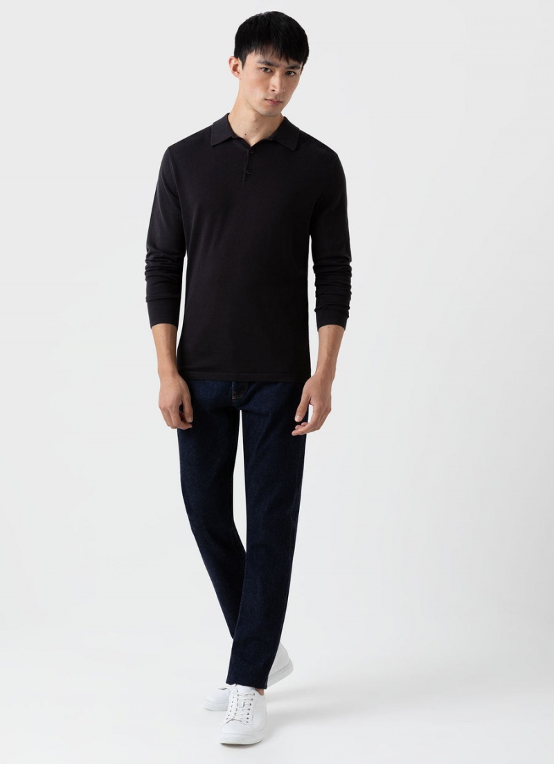 Black Sunspel Long Sleeve Sea Island Cotton Polo Shirt | 18294-HWDC | USA