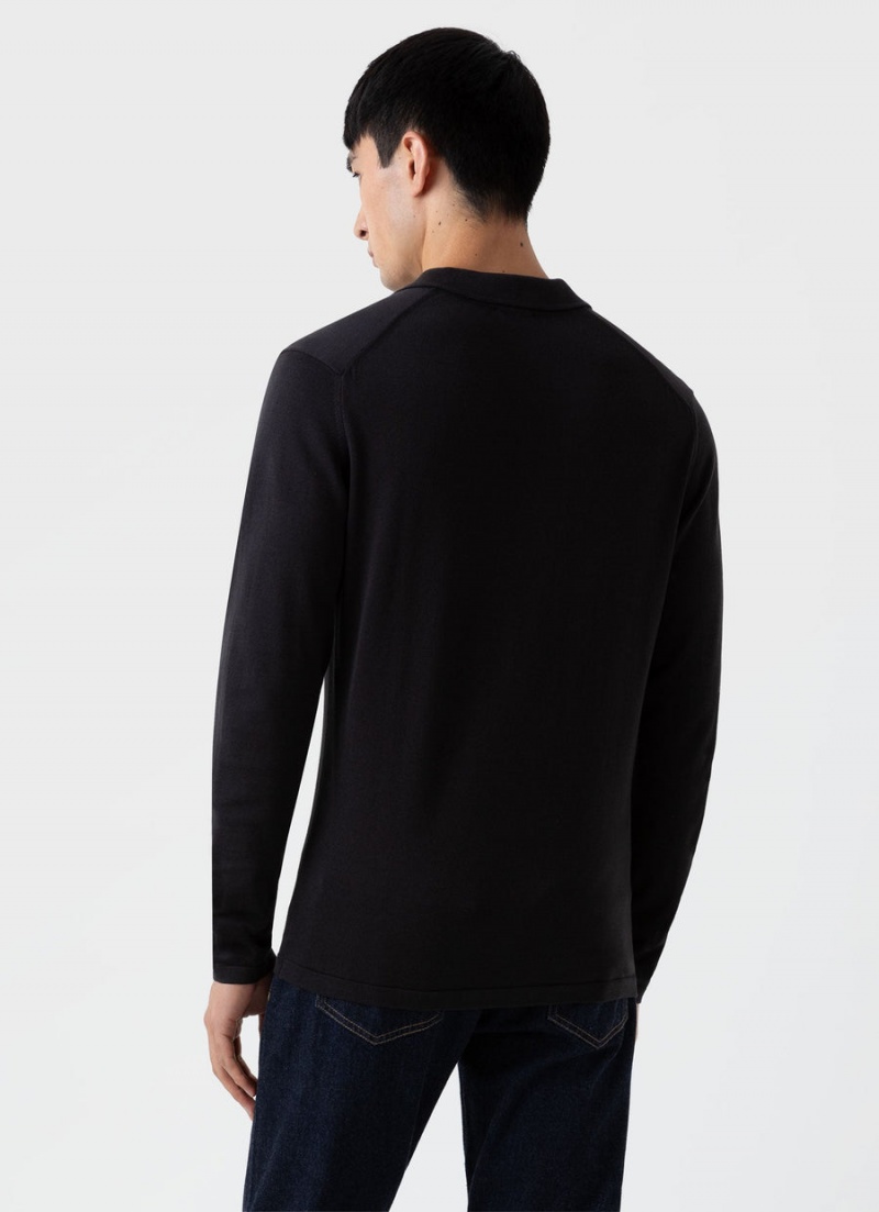 Black Sunspel Long Sleeve Sea Island Cotton Polo Shirt | 18294-HWDC | USA