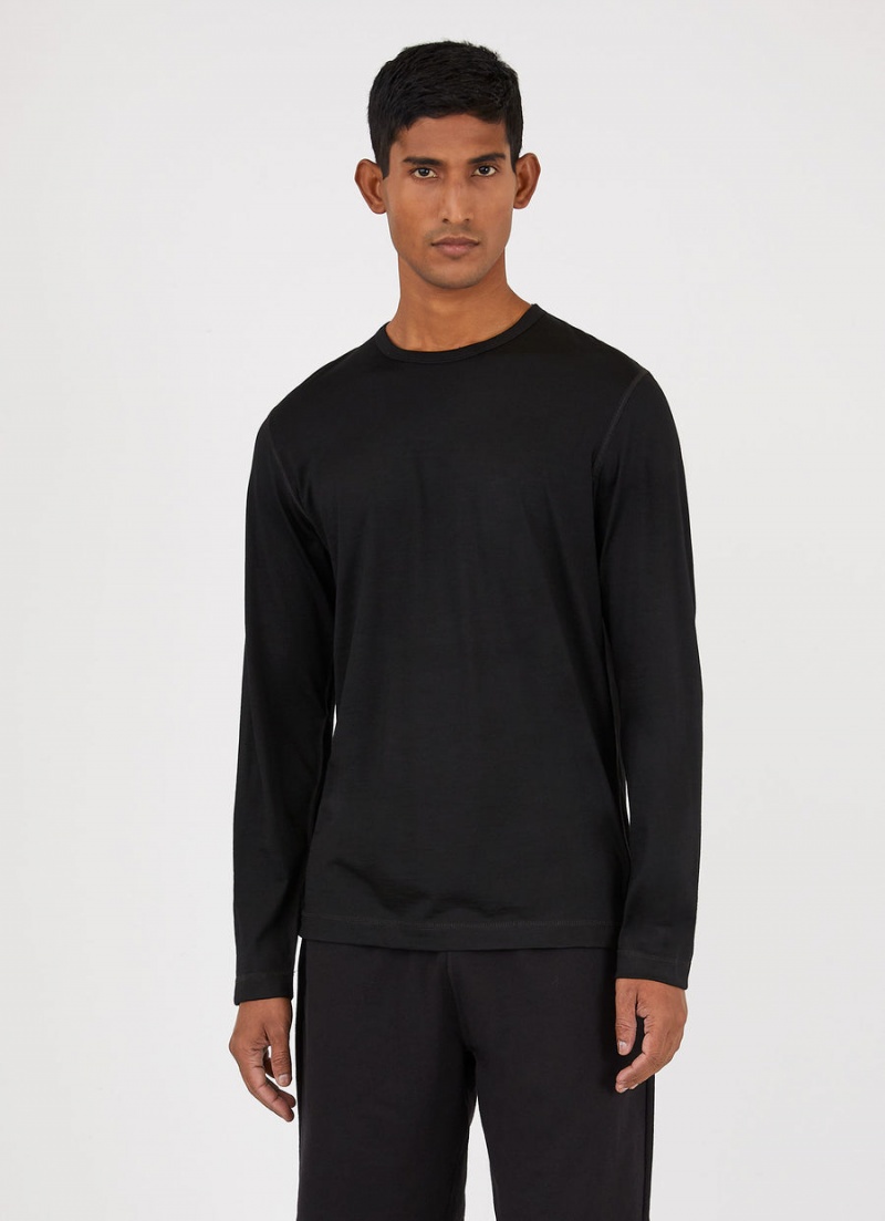 Black Sunspel Long Sleeve Thermal Merino T-shirt | 83052-TAKY | USA