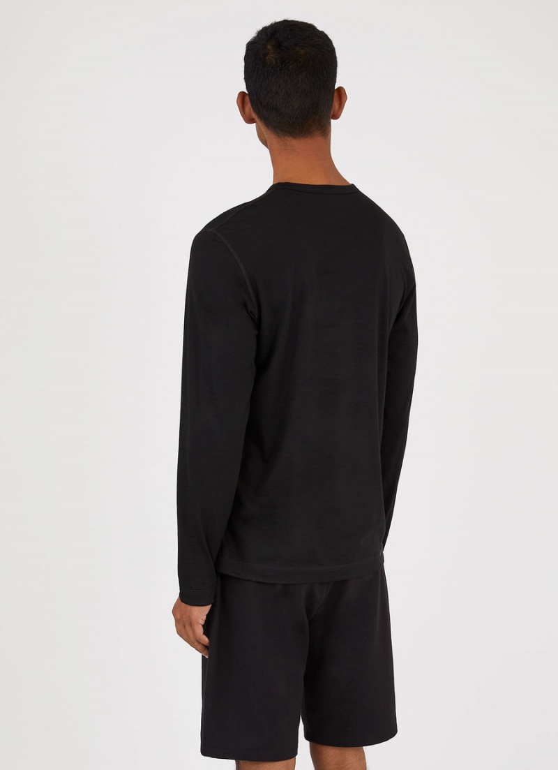 Black Sunspel Long Sleeve Thermal Merino T-shirt | 83052-TAKY | USA