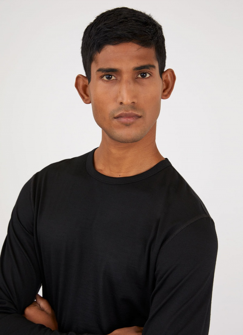 Black Sunspel Long Sleeve Thermal Merino T-shirt | 83052-TAKY | USA