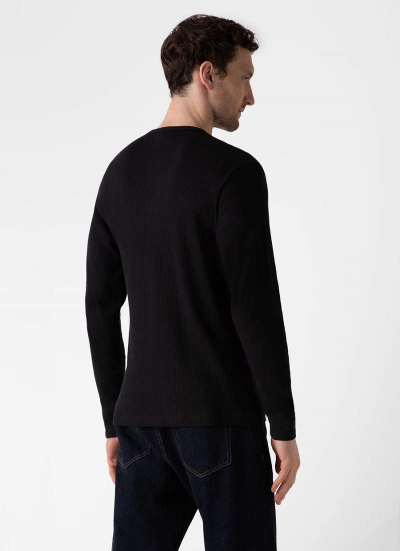 Black Sunspel Long Sleeve Waffle Henley | 24760-HWIX | USA