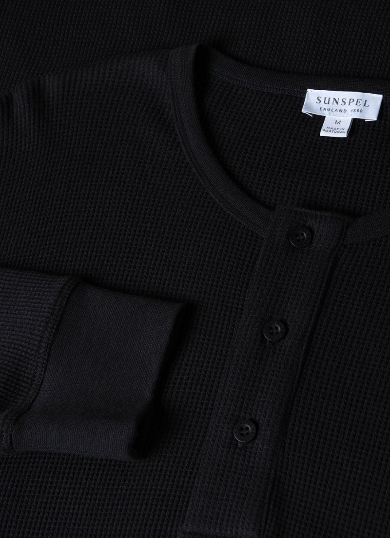 Black Sunspel Long Sleeve Waffle Henley | 24760-HWIX | USA