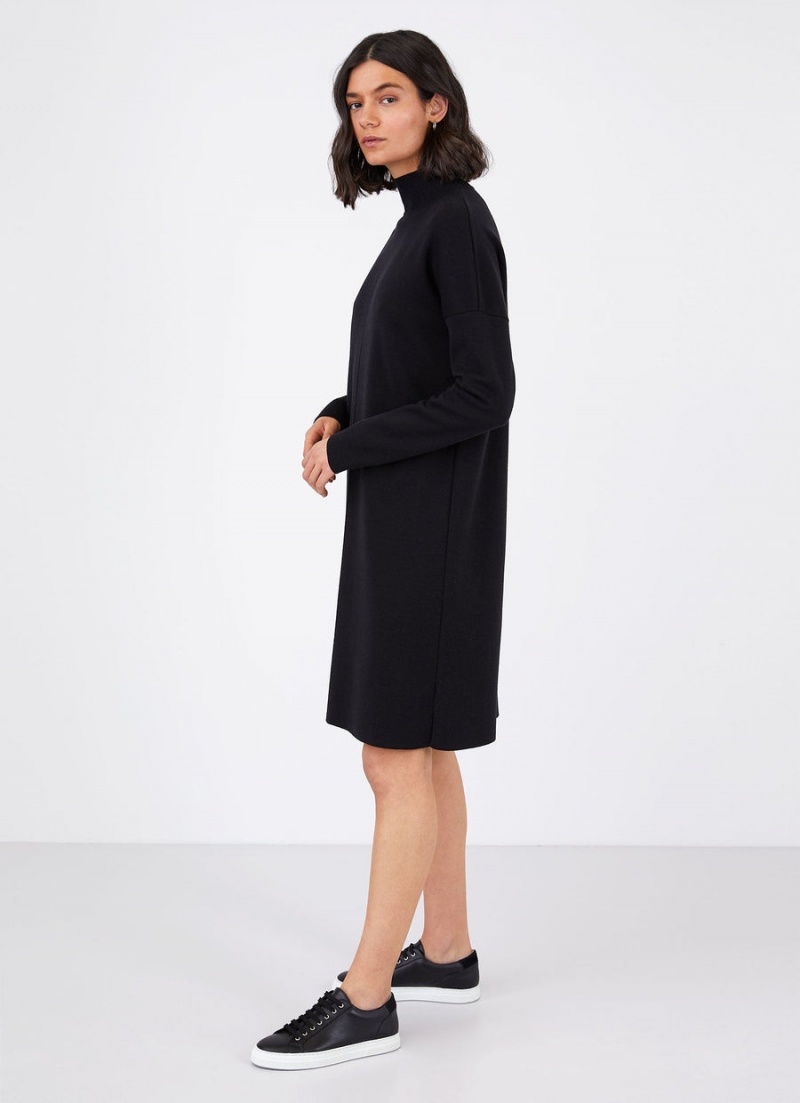 Black Sunspel Merino Funnel Neck Dress | 46195-BQCI | USA