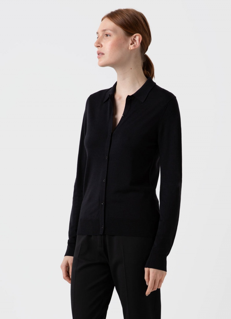 Black Sunspel Merino Silk Collar Cardigan | 15639-QYOE | USA