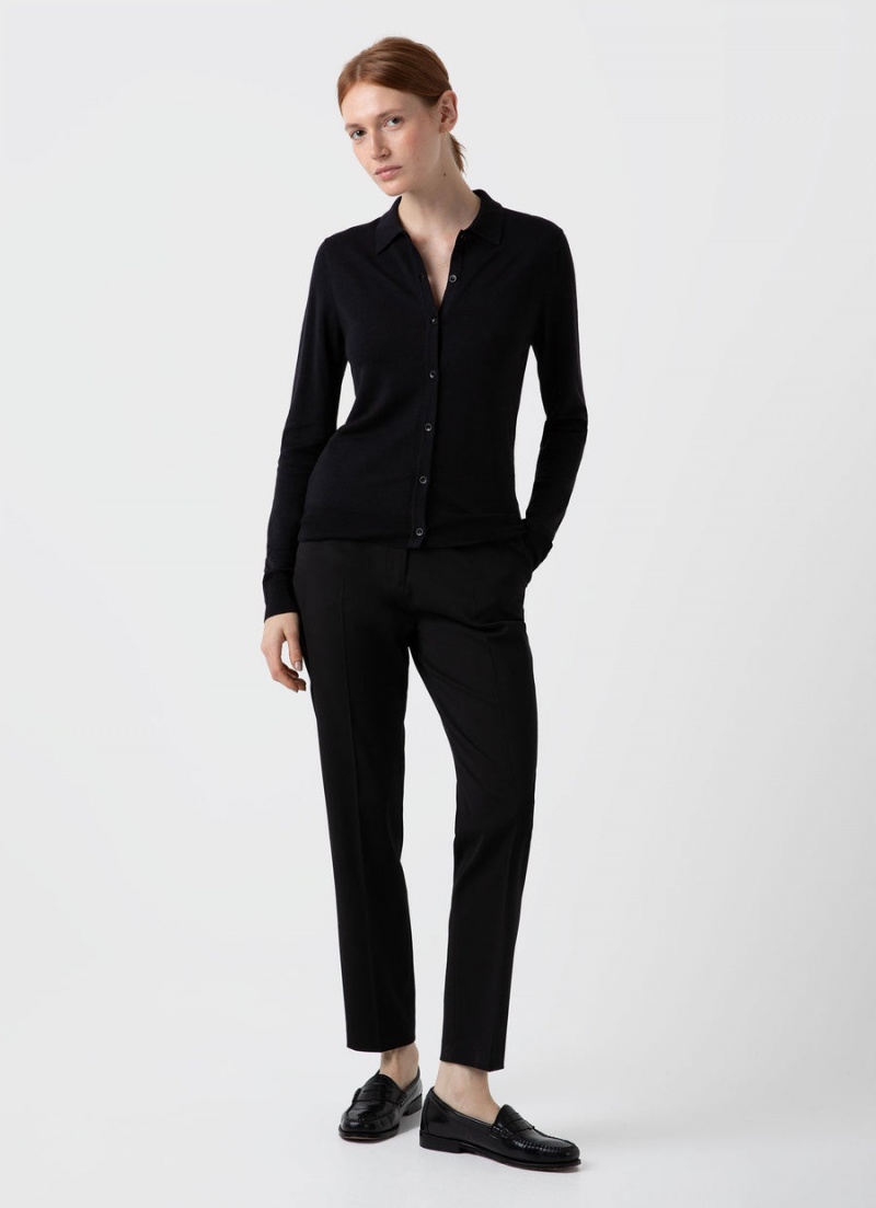 Black Sunspel Merino Silk Collar Cardigan | 15639-QYOE | USA