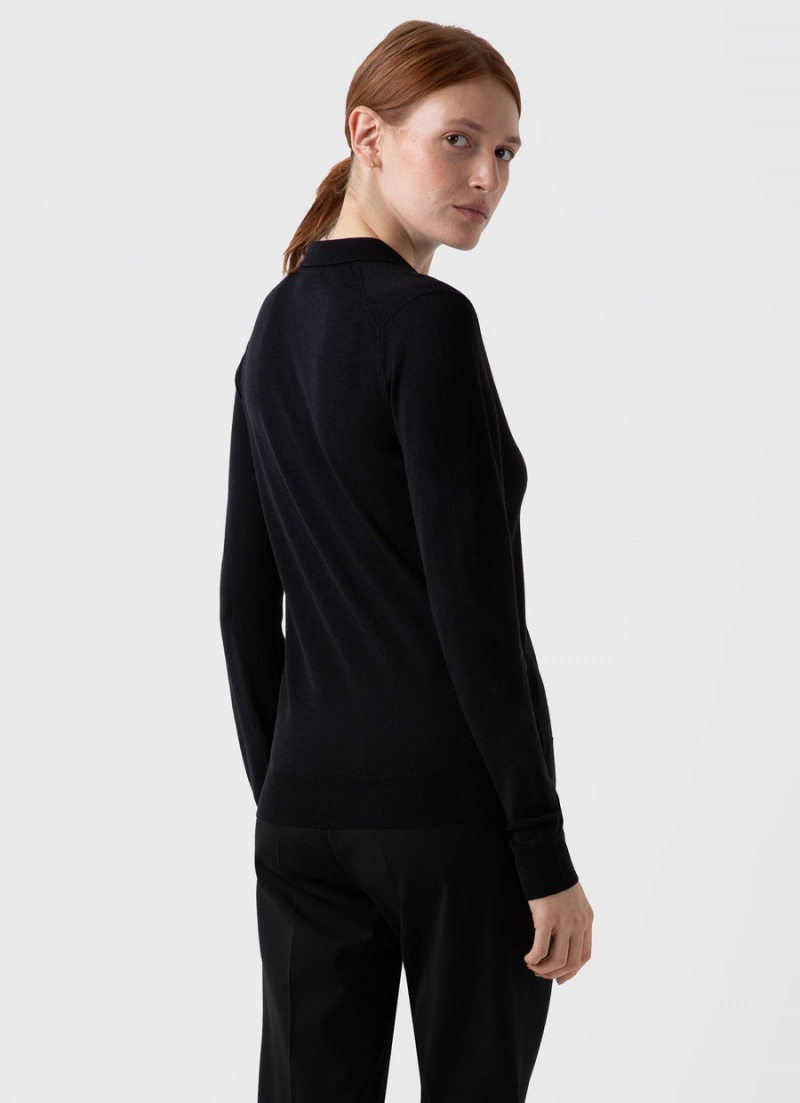 Black Sunspel Merino Silk Collar Cardigan | 15639-QYOE | USA