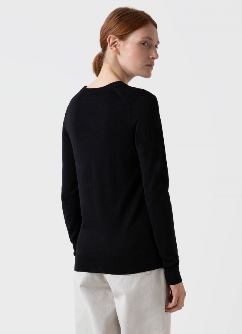 Black Sunspel Merino Silk Crew Neck jumper | 78260-YLKT | USA