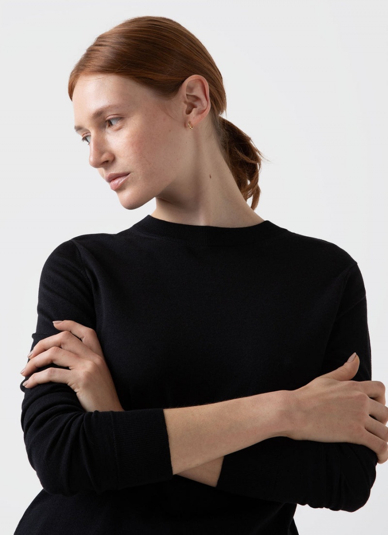 Black Sunspel Merino Silk Crew Neck jumper | 78260-YLKT | USA