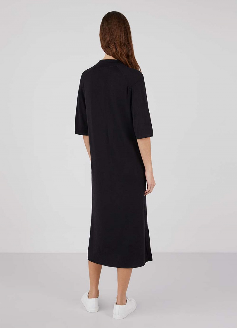 Black Sunspel Merino Silk Polo Dress | 26570-OWPU | USA