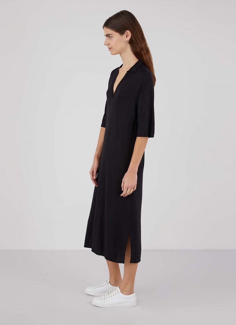 Black Sunspel Merino Silk Polo Dress | 26570-OWPU | USA