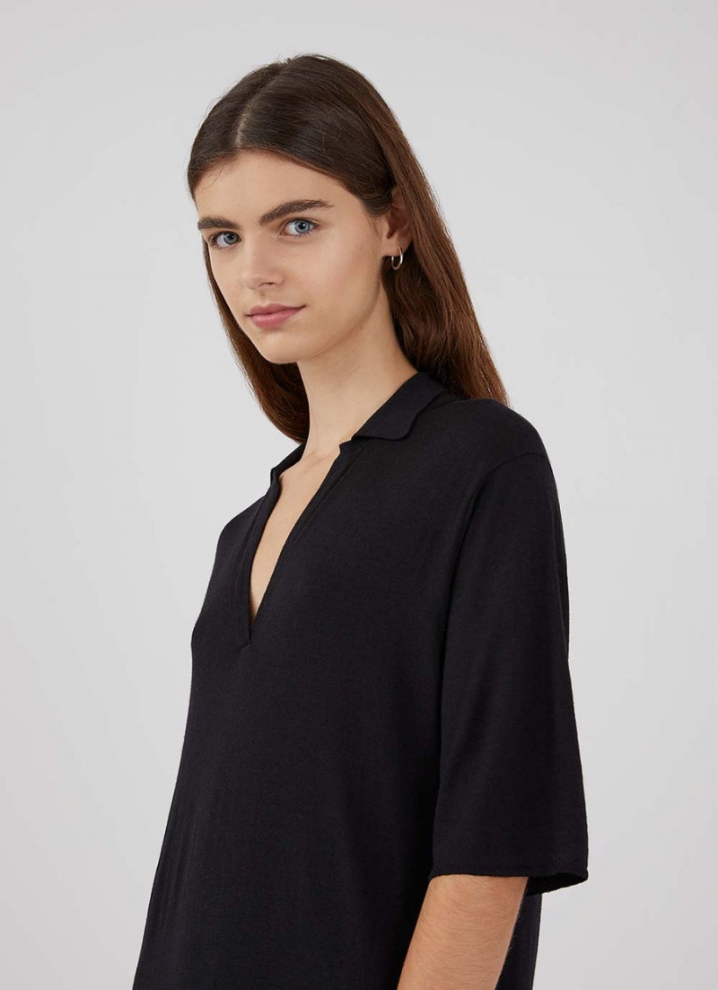 Black Sunspel Merino Silk Polo Dress | 26570-OWPU | USA