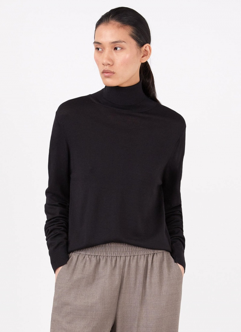 Black Sunspel Merino Silk Roll Neck Jumper | 53190-NKZM | USA